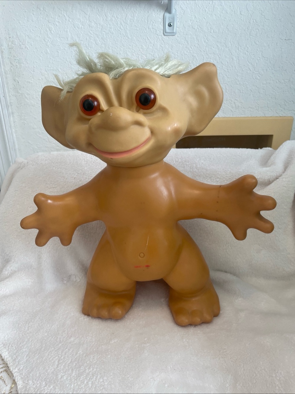 Classic Brown Troll Doll Plush-Style Vinyl Figure Vintage 1960s 14 inches